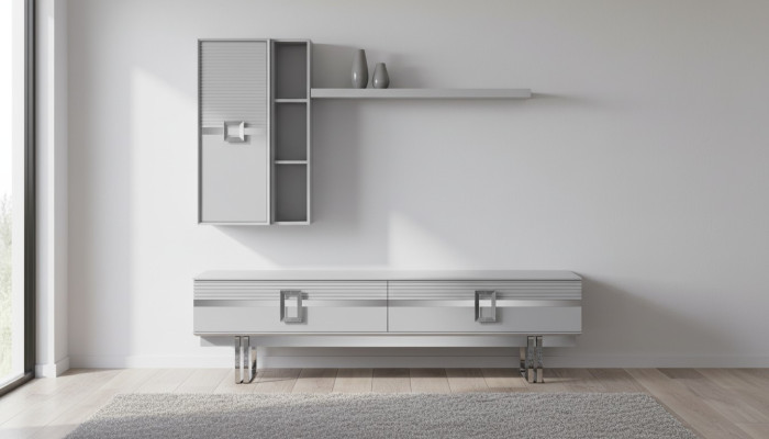 Mueble de salón moderno compuesto por 4 piezas en blanco exclusivo.