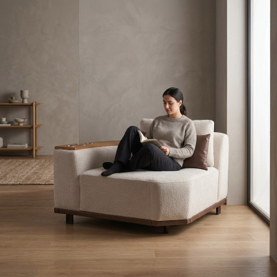 Sofá modular beige, sofás de esquina de diseñador, sala de estar, sofás tapizados de lujo.