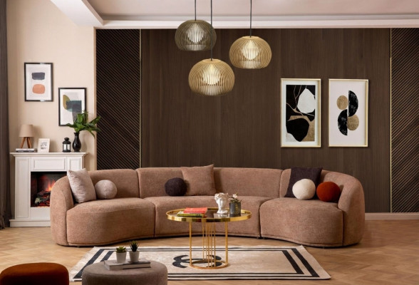Sofá redondo de diseñador marrón - Conjunto de esquina de muebles modernos de lujo para la sala de estar.