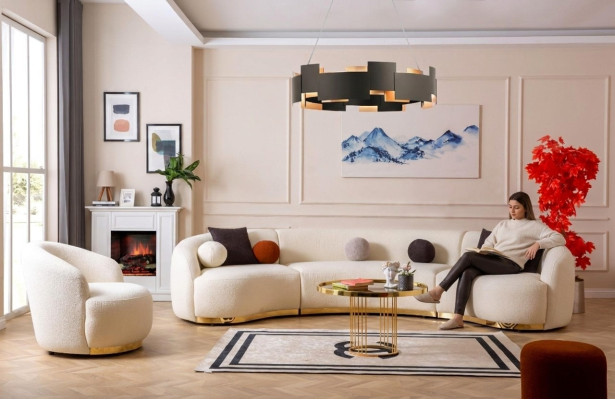 Conjunto de sala de diseño moderno con sofá redondo + sillón 1 plaza de 2 piezas