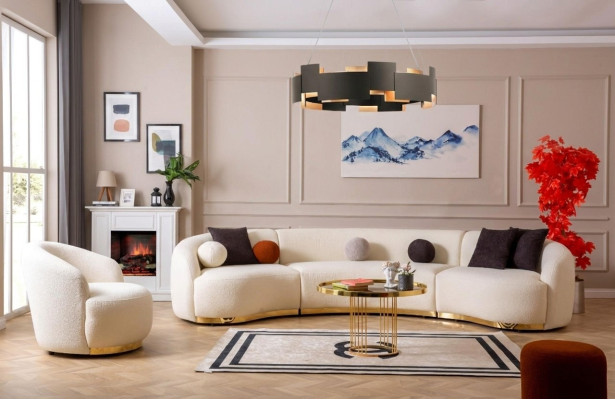 Conjunto de sala de diseño moderno con sofá redondo + sillón 1 plaza de 2 piezas