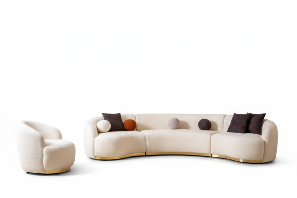 Conjunto de sala de diseño moderno con sofá redondo + sillón 1 plaza de 2 piezas