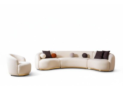 Conjunto de sala de diseño moderno con sofá redondo + sillón 1 plaza de 2 piezas