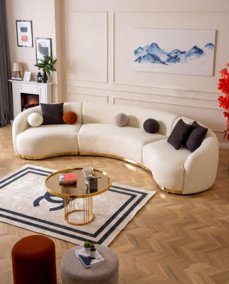 Sofá redondo de diseñador, conjunto de esquina blanco, muebles modernos en la sala de estar de lujo