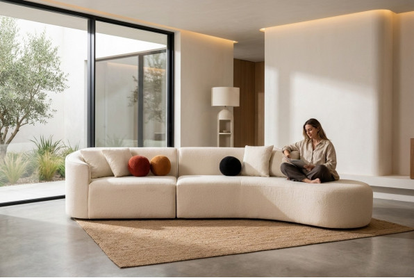 Sofá en forma de L blanco de diseñador para salón, mobiliario moderno para sala de estar.