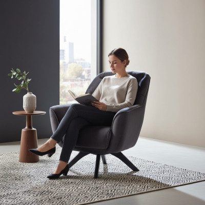 Sillón moderno de color negro para salón de lujo diseñado en tela.