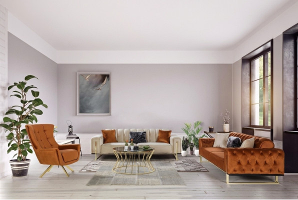 Diseñador Chesterfield, conjunto de 3 piezas, 2 sofás de 3 plazas y un sillón, moderno, de tres plazas.