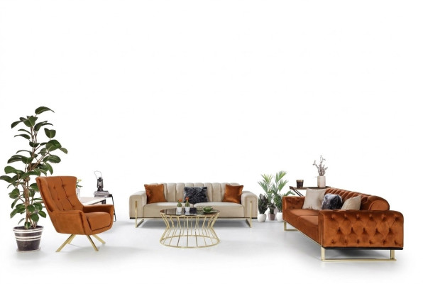 Diseñador Chesterfield, conjunto de 3 piezas, 2 sofás de 3 plazas y un sillón, moderno, de tres plazas.