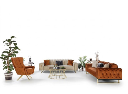 Diseñador Chesterfield, conjunto de 3 piezas, 2 sofás de 3 plazas y un sillón, moderno, de tres plazas.
