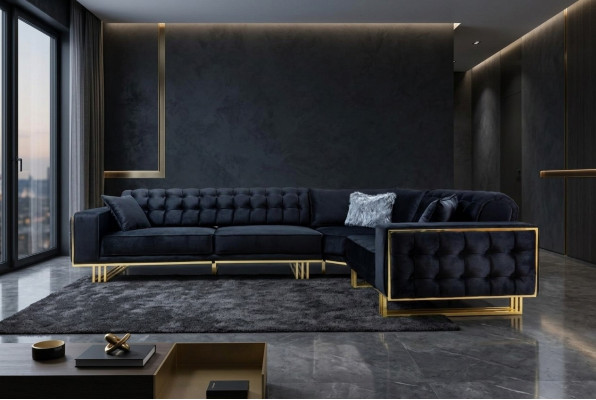 Sofá esquinero exclusivo moderno en forma de L, estilo de diseño, muebles de salón, conjunto de esquinero.