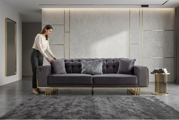 sofá Muebles de lujo Sala de estar Patas 240cm Sofá Sofás Sofás de 3 plazas