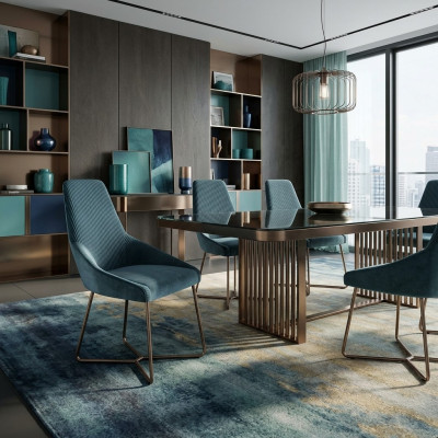 Exclusivas sillas modernas de diseñador de color verde de lujo en novedades de comedor.