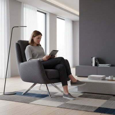 Silla moderna de lujo, muebles en gris, en la sala de estar, club de diseño.