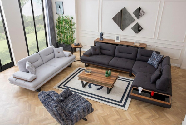 Conjunto elegante Sala de estar Conjunto de sofás modernos Sofá esquinero de 3 piezas Sofás