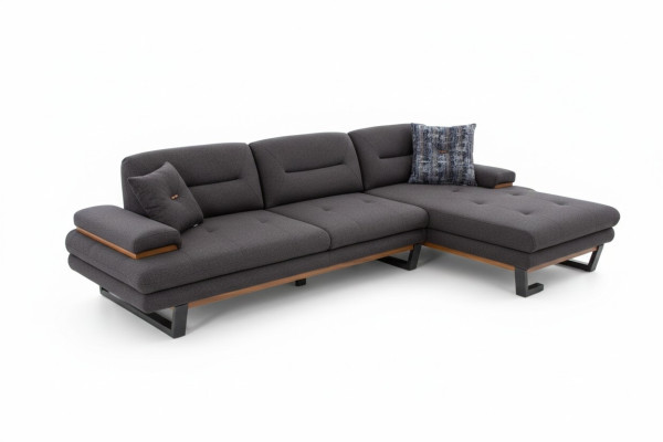Sofá de esquina en forma de L de lujo en gris estilo de salón, conjunto de diseño de esquina.