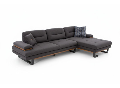 Sofá de esquina en forma de L de lujo en gris estilo de salón, conjunto de diseño de esquina.