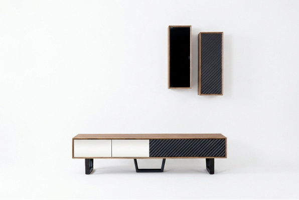 Conjunto de pared para sala de estar con soporte para TV, 2 armarios colgantes, diseños de pared de diseñador.