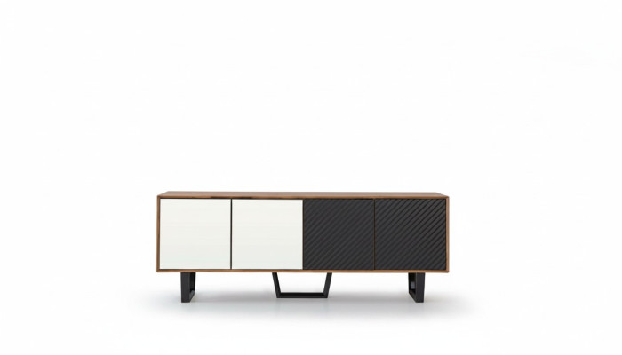 Conjunto de comedor moderno consta de aparador de 4 piezas con 3 espejos novedosos.