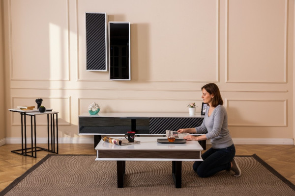 Conjunto moderno de sala de estar 6 piezas soporte de TV, gabinete de pared de diseño en madera amueblado