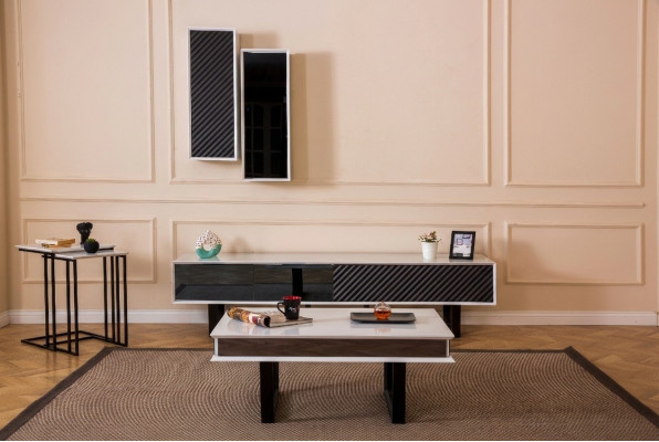 Conjunto moderno de sala de estar 6 piezas soporte de TV, gabinete de pared de diseño en madera amueblado