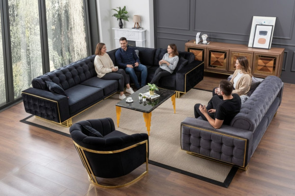 Designer 3 piezas sala de estar conjunto sofá de esquina en forma de L + 3 + 1 asientos Lujo esquinero