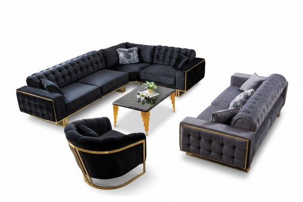 Designer 3 piezas sala de estar conjunto sofá de esquina en forma de L + 3 + 1 asientos Lujo esquinero