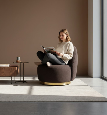 Silla moderna marrón de tela para la sala de estar, diseño de muebles de lujo Lounge Club.