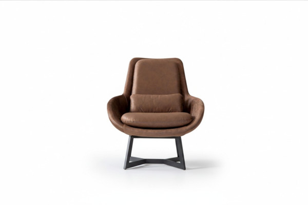 Sillón de diseñador de 1 plaza en cuero artificial color marrón.