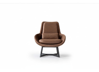 Sillón de diseñador de 1 plaza en cuero artificial color marrón.