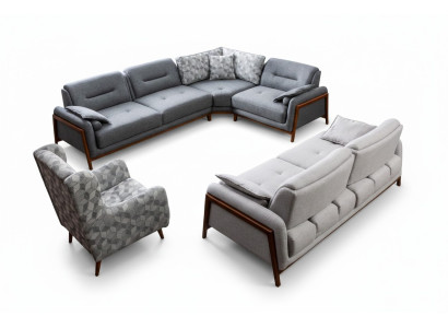 Conjunto de sala de estar sofá esquinero en forma de L gris tapizado 3 +1 plazas textil