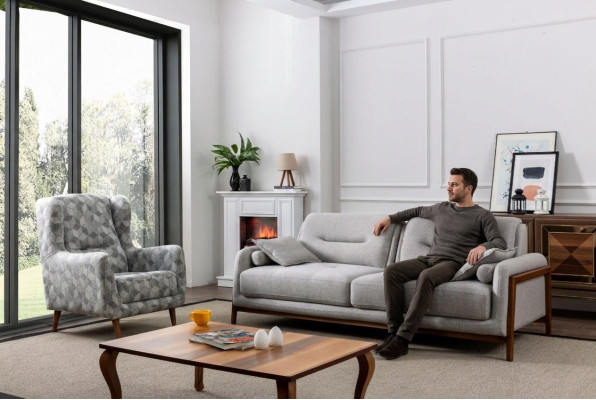 Conjunto de sala de estar de 2 piezas, sofá de tres plazas moderno y sillón de tela.