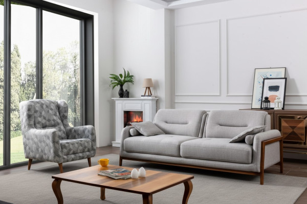 Conjunto de sala de estar de 2 piezas, sofá de tres plazas moderno y sillón de tela.