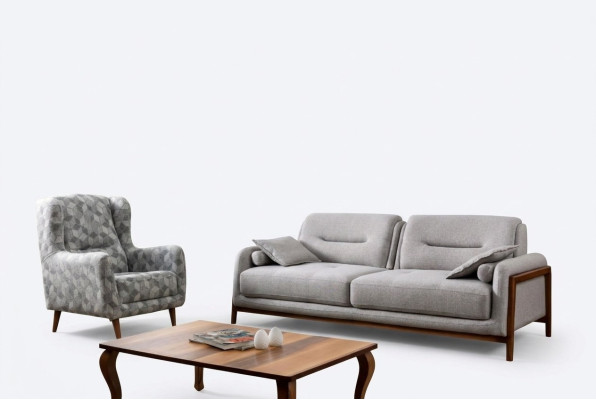 Conjunto de sala de estar de 2 piezas, sofá de tres plazas moderno y sillón de tela.