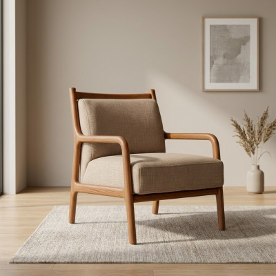 Sillón beige moderno muebles de sala de estar diseño de lujo tapizado de cuero artificial.