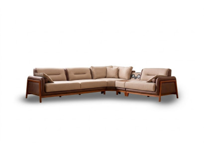 Sofá esquinero de lujo en forma de L en beige para sala de estar, sofá multifuncional moderno.