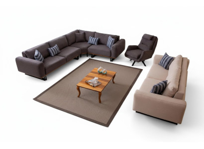 Conjunto de sala de estar de diseñador, sofá en forma de L, sofá de 3 plazas, rincón y 3 piezas.