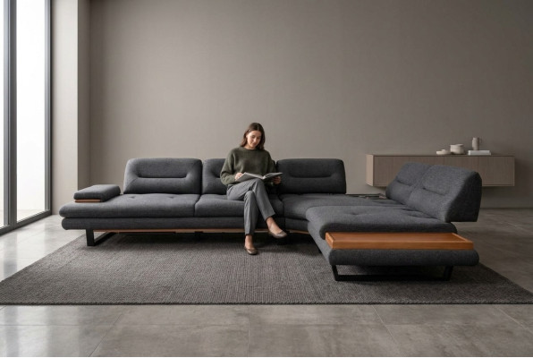 Sofá esquinero de diseñador en forma de L de lujo gris muebles para sala de estar.