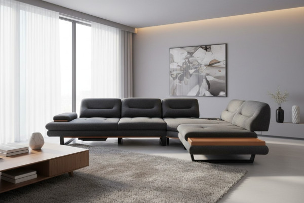 Sofá esquinero de diseñador en forma de L de lujo gris muebles para sala de estar.