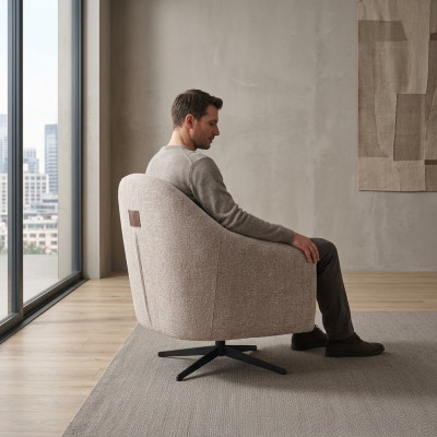 Moderno sillón gris de salón club en estilo de sala de estar con tapizado textil de una plaza.