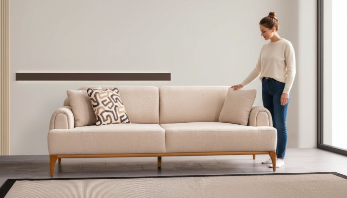 Sofá moderno de 3 plazas para sala de estar en beige de 220 cm de lujo, sofás y divanes.