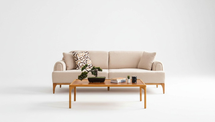 Sofá moderno de 3 plazas para sala de estar en beige de 220 cm de lujo, sofás y divanes.