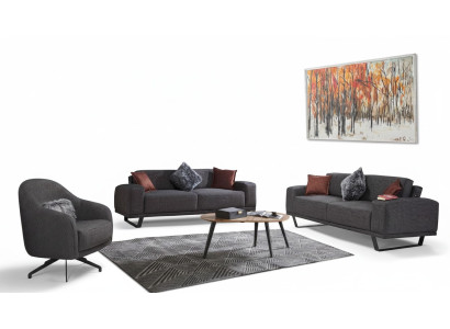 Conjunto de sala de estar de lujo compuesto por un sofá de diseño de color negro de 3 piezas.