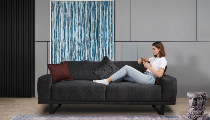 Sofá de diseño 3 plazas Sala de estar Lujo Muebles negros Sofás de sofá