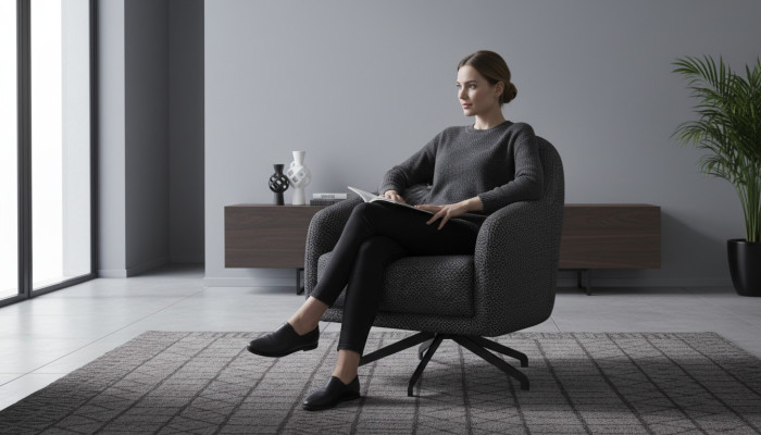 Diseño de sillón de lujo para sala de estar en estilo negro elegante lounge club.