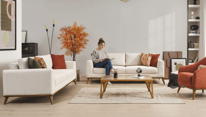 Elegante conjunto de sala de estar Conjunto de sala de estar 3 piezas. Sofá moderno beige 3+3+1