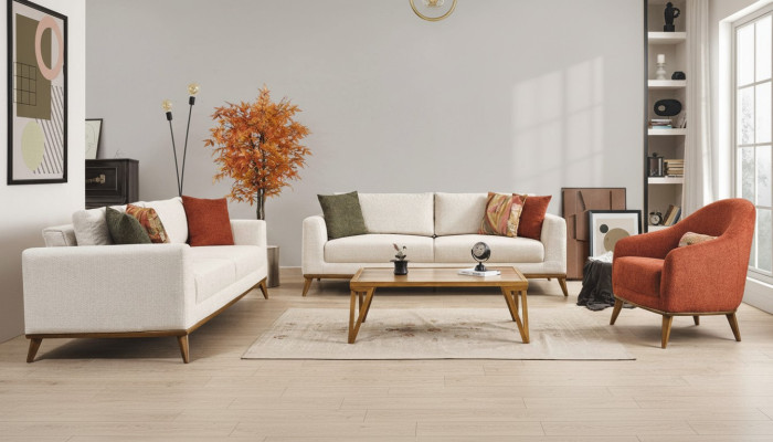 Elegante conjunto de sala de estar Conjunto de sala de estar 3 piezas. Sofá moderno beige 3+3+1