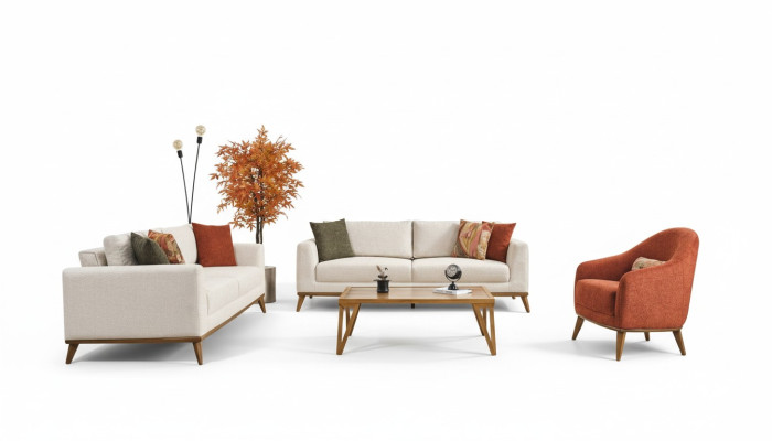 Elegante conjunto de sala de estar Conjunto de sala de estar 3 piezas. Sofá moderno beige 3+3+1