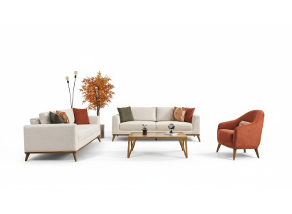 Elegante conjunto de sala de estar Conjunto de sala de estar 3 piezas. Sofá moderno beige 3+3+1