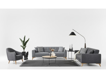 Sofá moderno de diseño de lujo de 3+1 piezas en gris, elegante juego de salón.