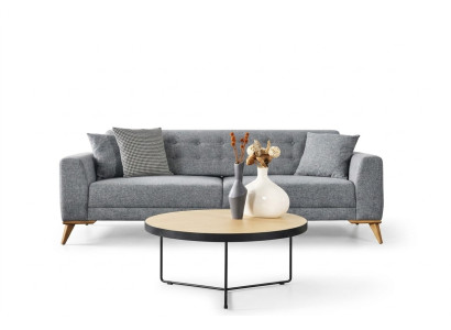 Sofá de tres plazas moderno gris, sofisticado, muebles de lujo en la sala de estar, 223 cm.